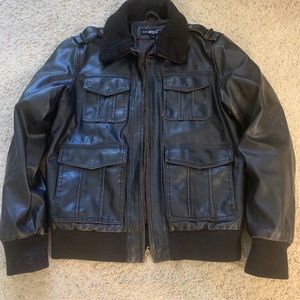 Brown leather bomber jacket by Black Rivet